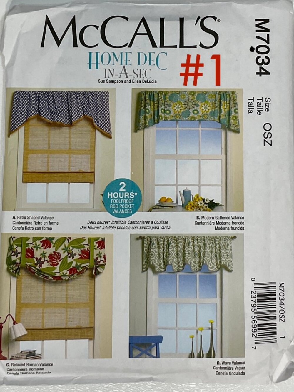 McCalls M7034 (#1) Home Dec In A Sec 2 Hour Roman Valances Sewing